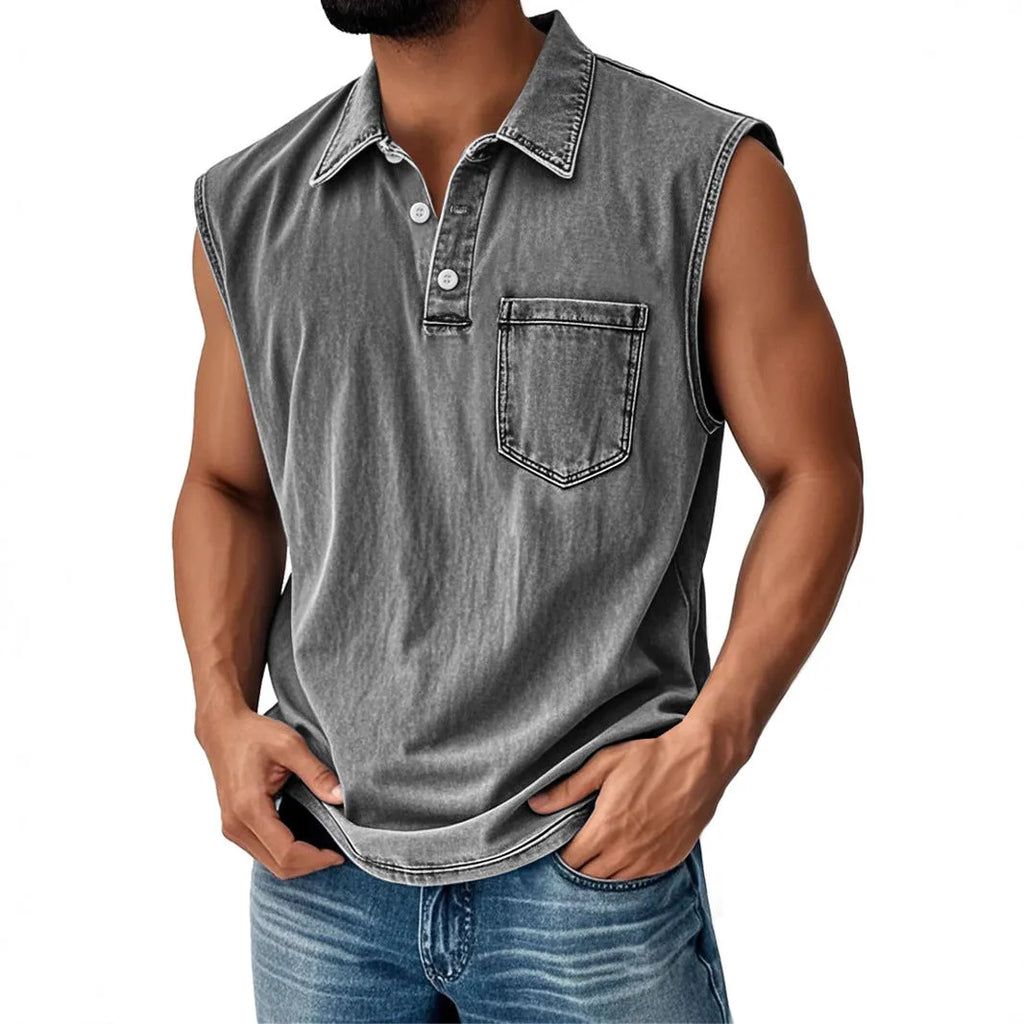 Man wearing a short sleeve polo shirt with a 3D digital print design in a loose fit.