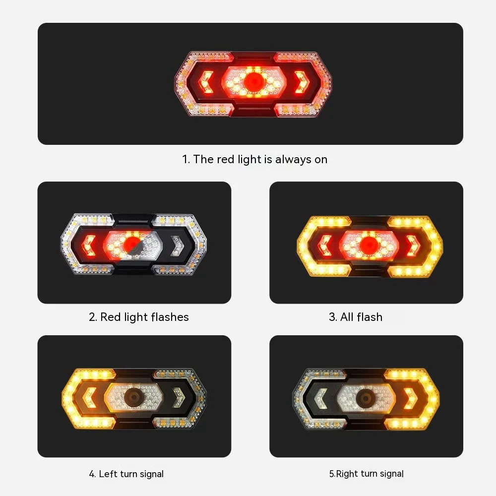 Black waterproof motorcycle LED taillight with wireless remote control and USB charging port