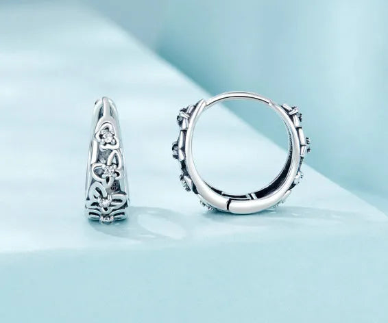 Retro hollow butterfly zircon earrings in S925 sterling silver with 14mm height and 5mm width for women