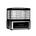 Silver stainless steel household food dehydrator with control panel and trays