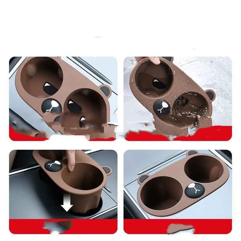 Grey silicone car cup holder insert for central console anti-shake stabilisation