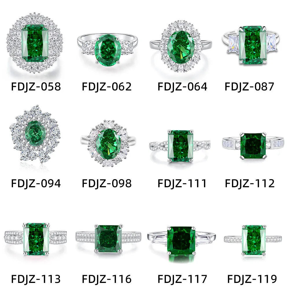S925 silver geometric ring with oval emerald-inspired stone and high carbon diamond details on finger