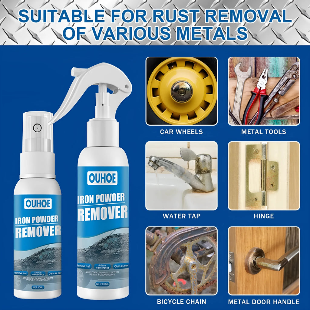 Automotive iron powder rust remover spray with blue sponge and towel accessories