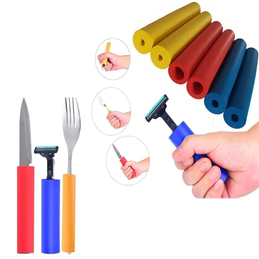 Flexible black rubber grip hose for organising pens and utensils, showing inner diameter sizes.