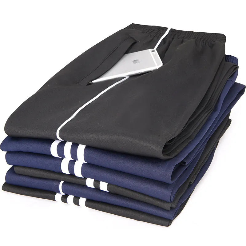 Black middle school uniform pants with two horizontal stripes, straight-leg, mid waist, sizes M-5XL