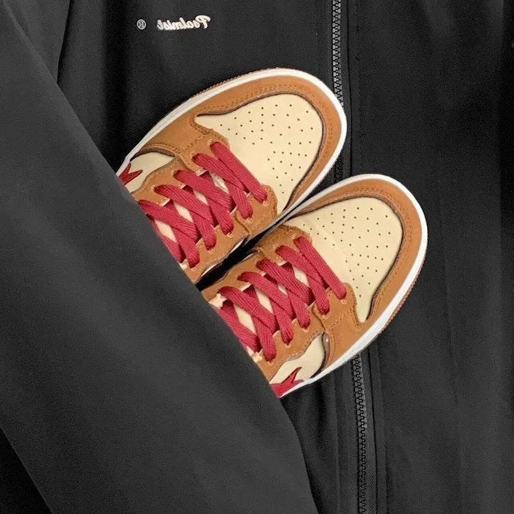 Brown women's casual sneakers with sequin accents and platform sole
