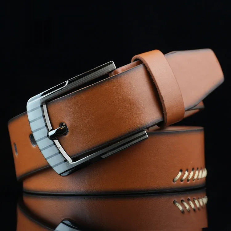 Men's retro style belt with pin buckle in black, brown, or white colours