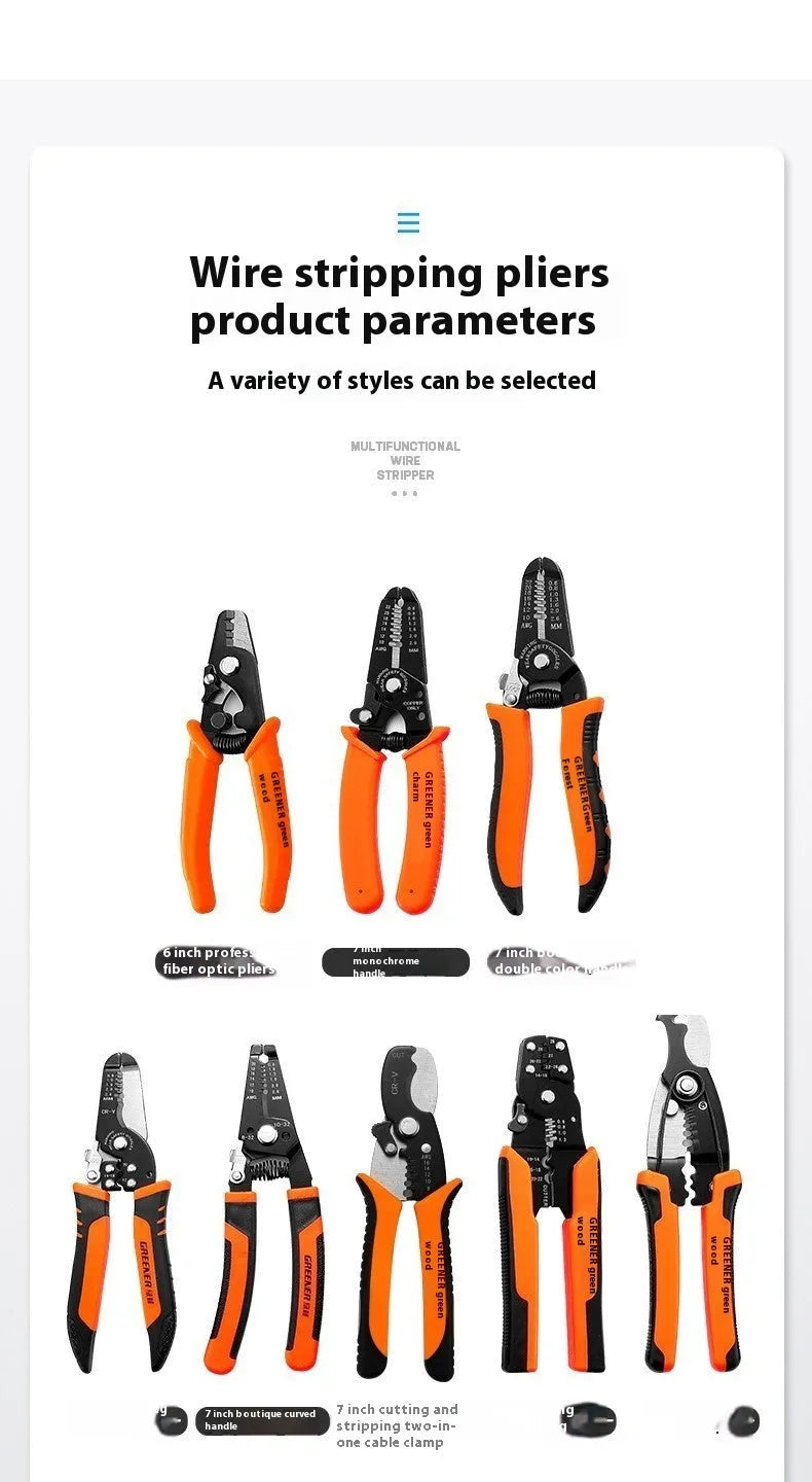 Fully automatic wire stripping pliers tool with high carbon steel blade for electrical cable preparation