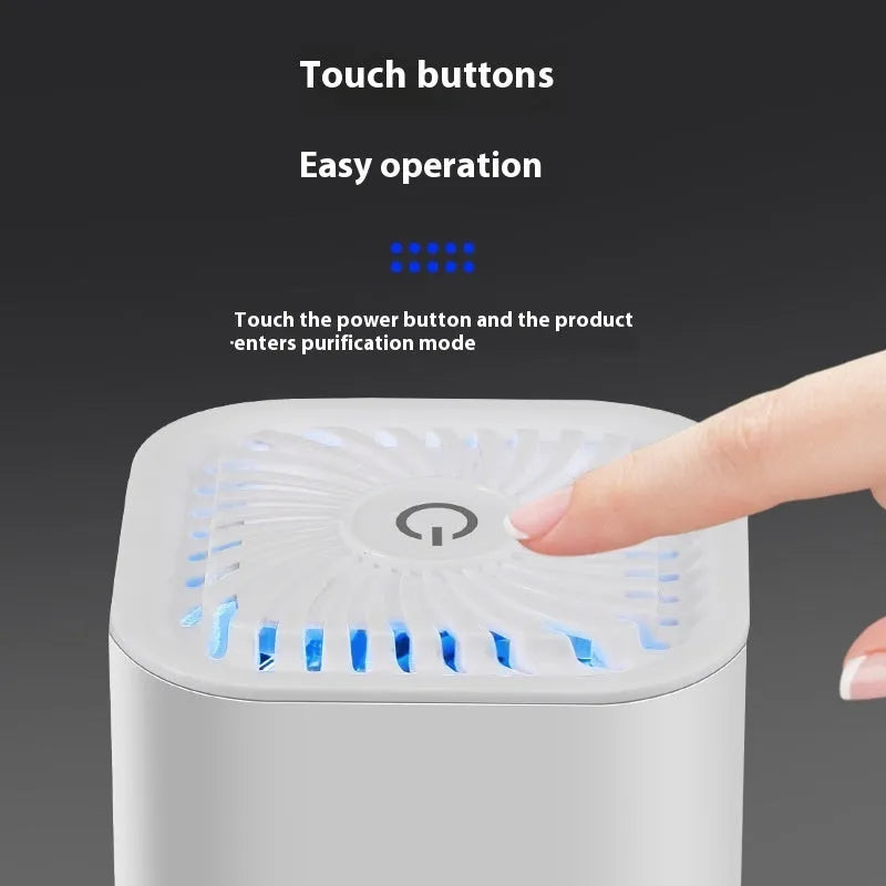 USB mini car air purifier in black or white colour for small spaces