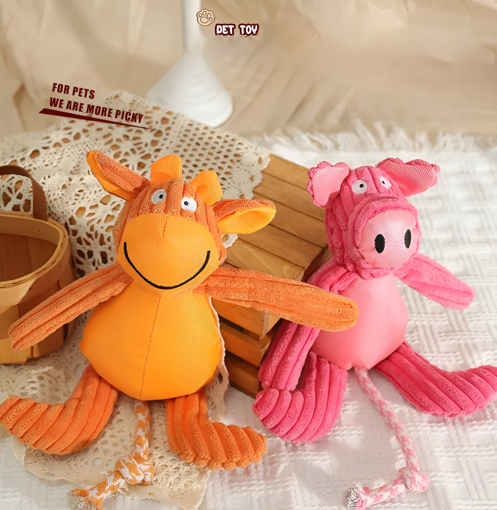 Plush dog toy in cow or pig cartoon design, 40x32cm, 135g, orange or pink, bite-resistant sounding toy