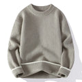 Men's grey casual pullover sweater with crew neck and long sleeves