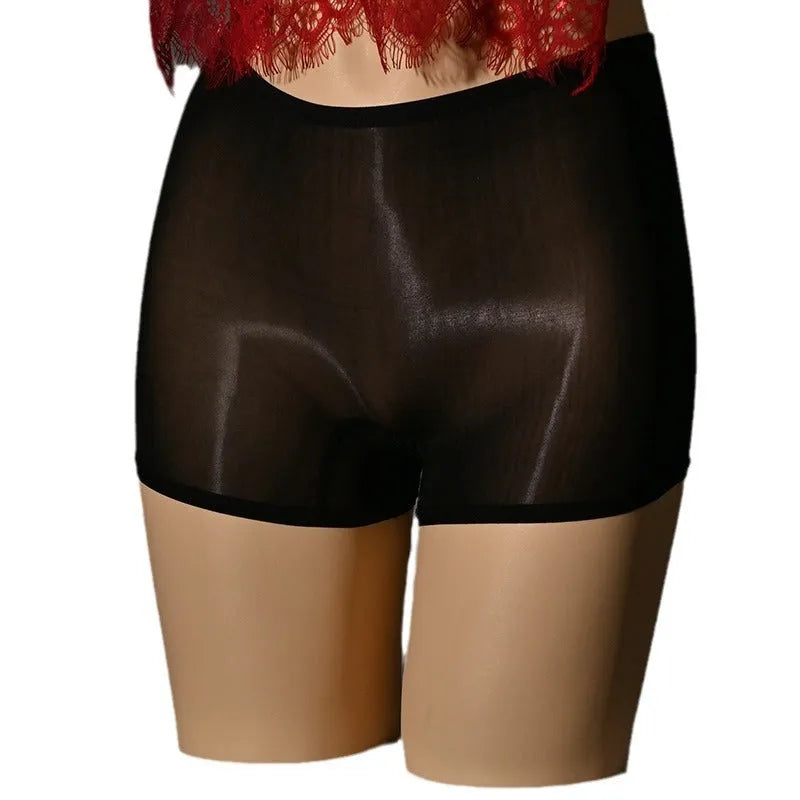 Men's shiny seamless underwear stockings in multiple colours showing mid waist design