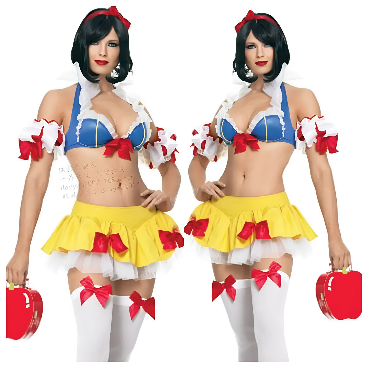 Snow White anime cosplay dress costume set with headdress, top, skirt, and sleeves