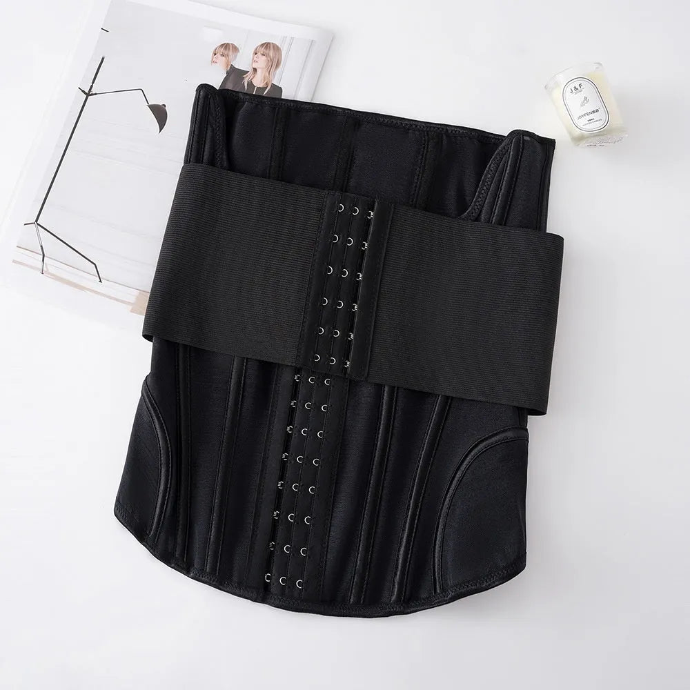 Black and apricot waist training belly band with nylon fabric for tummy slimming and fitness support