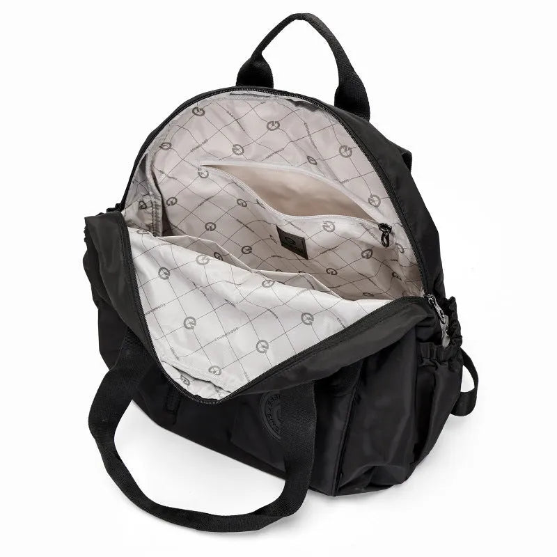 Large lightweight outdoor nylon backpack in black, khaki, or green with sandwich pockets, showing 48cm height.
