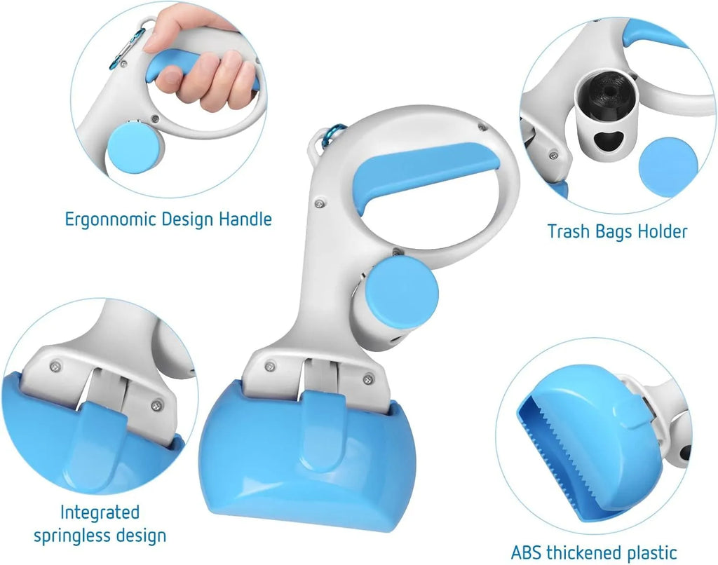 ABS plastic pet pooper scooper with integrated trash bag holder in multiple colours