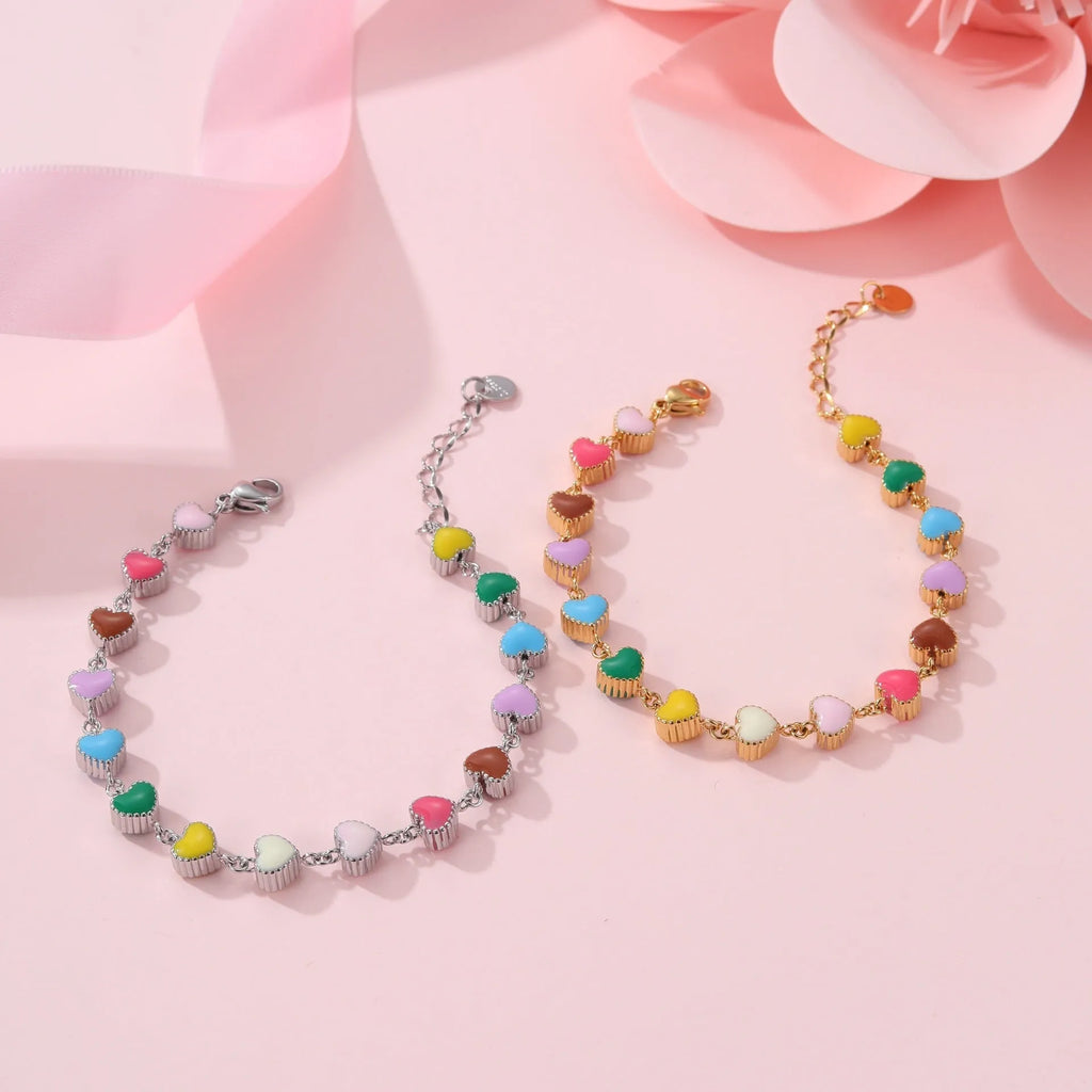 Women's love heart shaped titanium steel bracelet with 18K gold electroplating in gold or steel colour