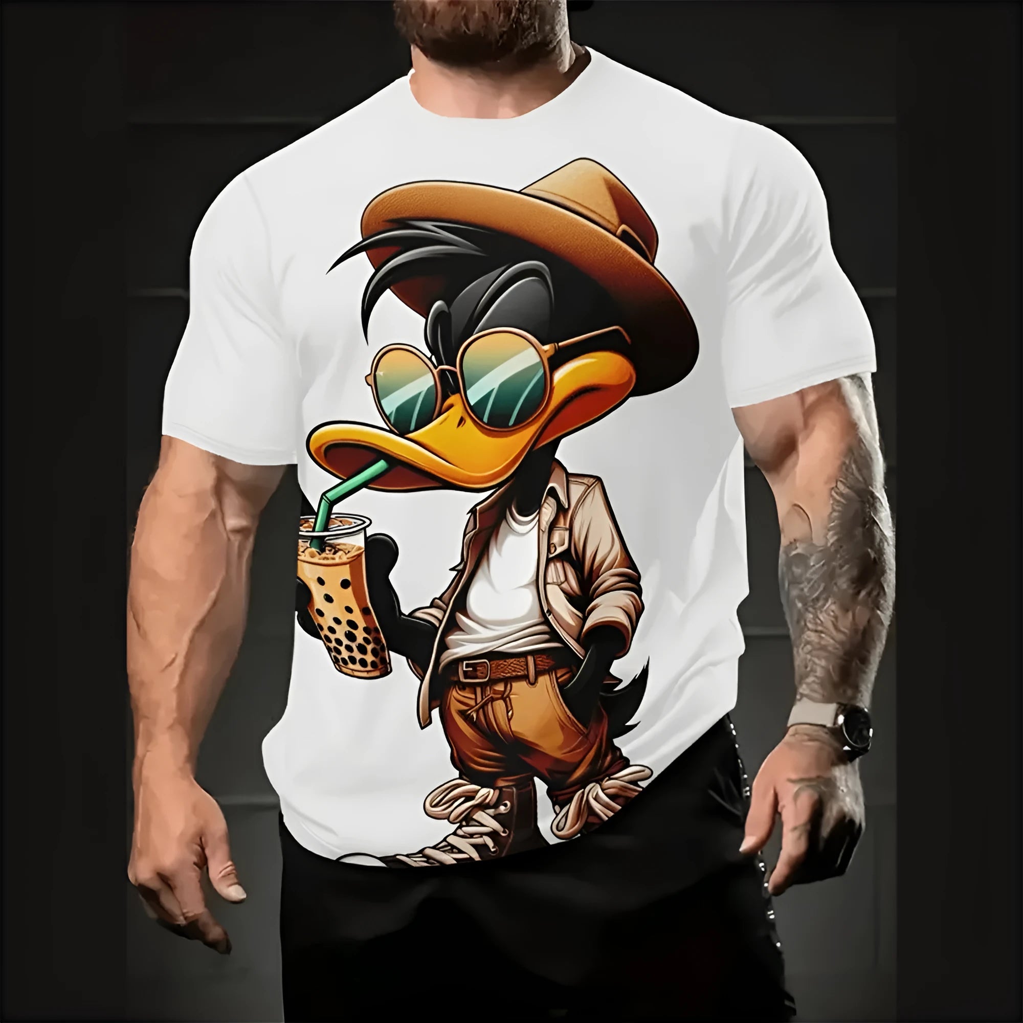 Men's loose casual short sleeve shirt with a colourful cartoon 3D print design.