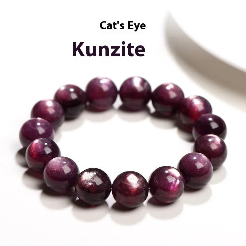 Purple lepidolite crystal round bead bracelet with polished finish and geometry style.