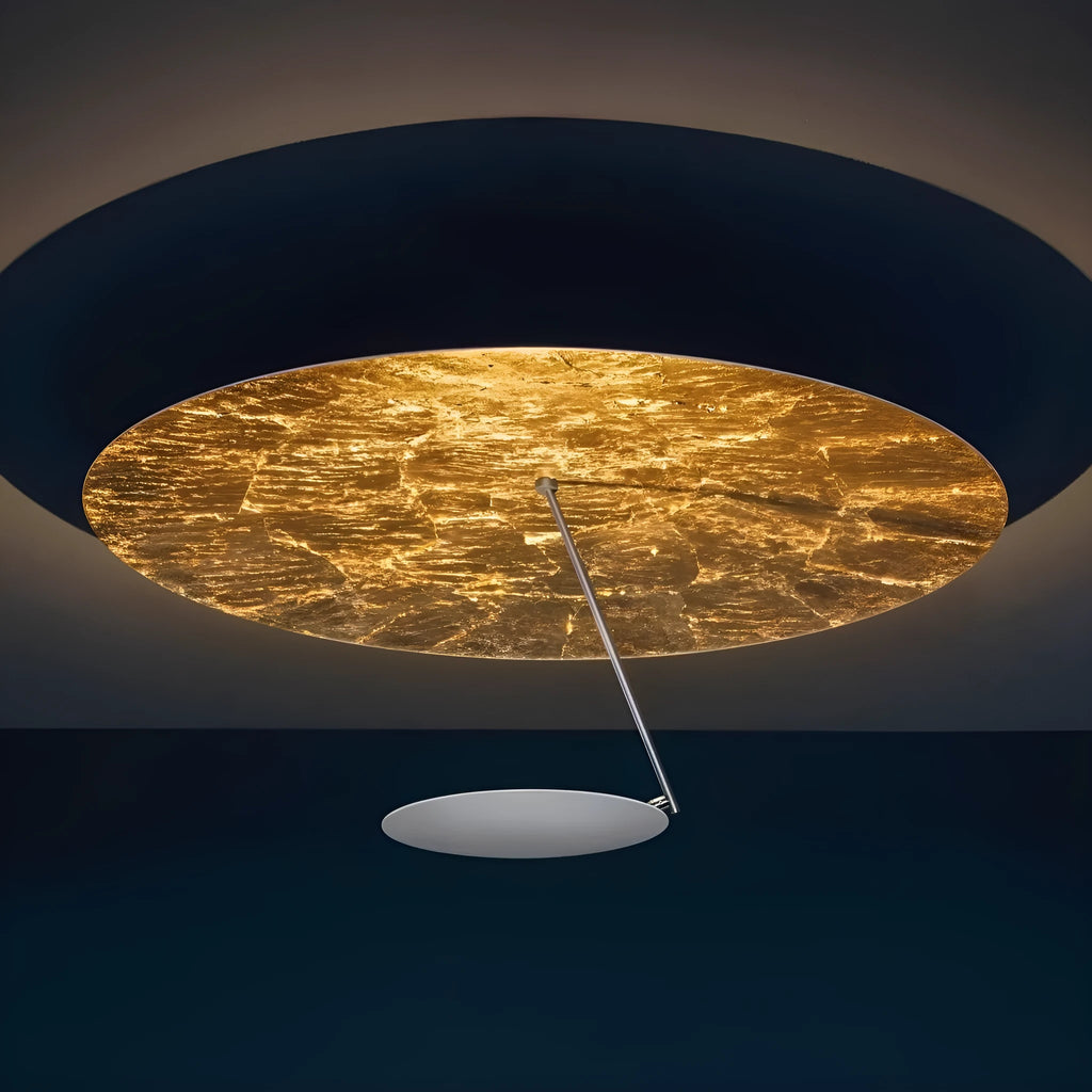 Modern iron ceiling lamp in white gold finish, 50cm diameter, with warm LED light.