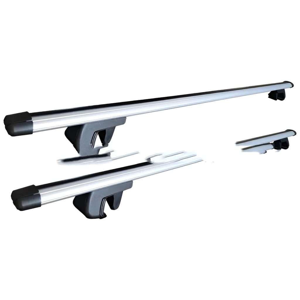 GM SUV alloy roof rack crossbars showing adjustable width between 120cm and 135cm