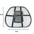 Black car lumbar support pillow with leather exterior and steel wire frame for adjustable back support
