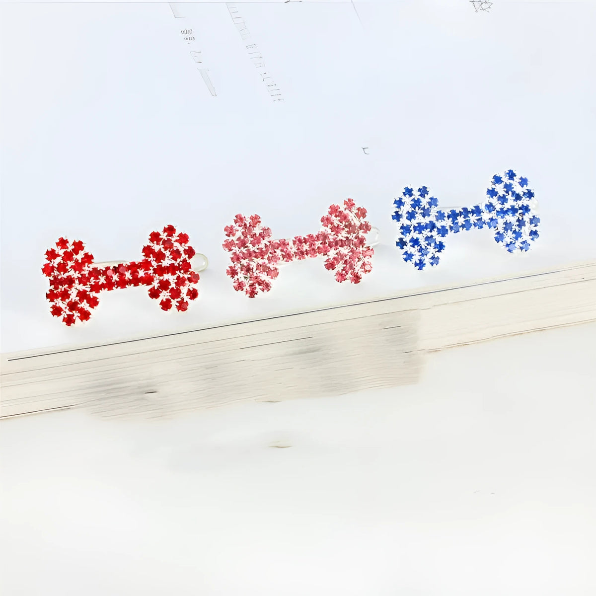 Diamond dog bone pet barrette in white pink blue red, size S, single piece