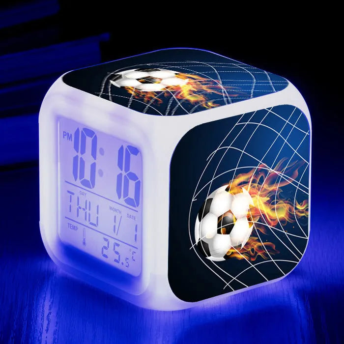Football pattern cartoon alarm clock with mute alarm function for children and students