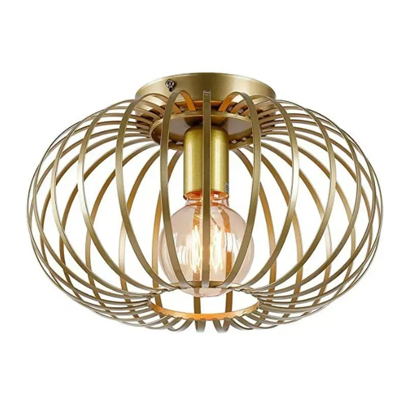 Round indoor ceiling light with iron body and acrylic shade for living room, bedroom, or hall, LED light source