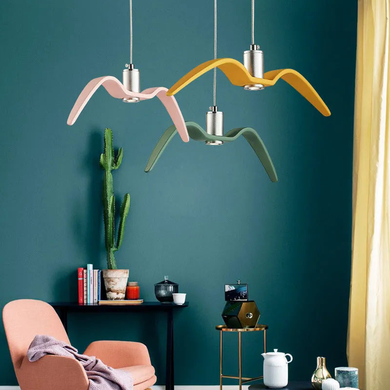 Nordic style post-modern LED chandelier in a macaron colour option, showing one of three available model designs.