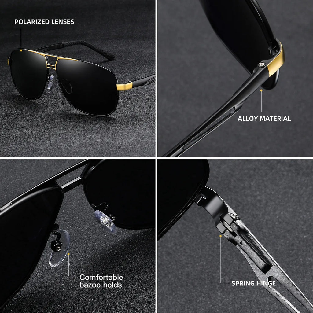 Men's orange red aviator sunglasses with polarised HD lenses and metal frame.