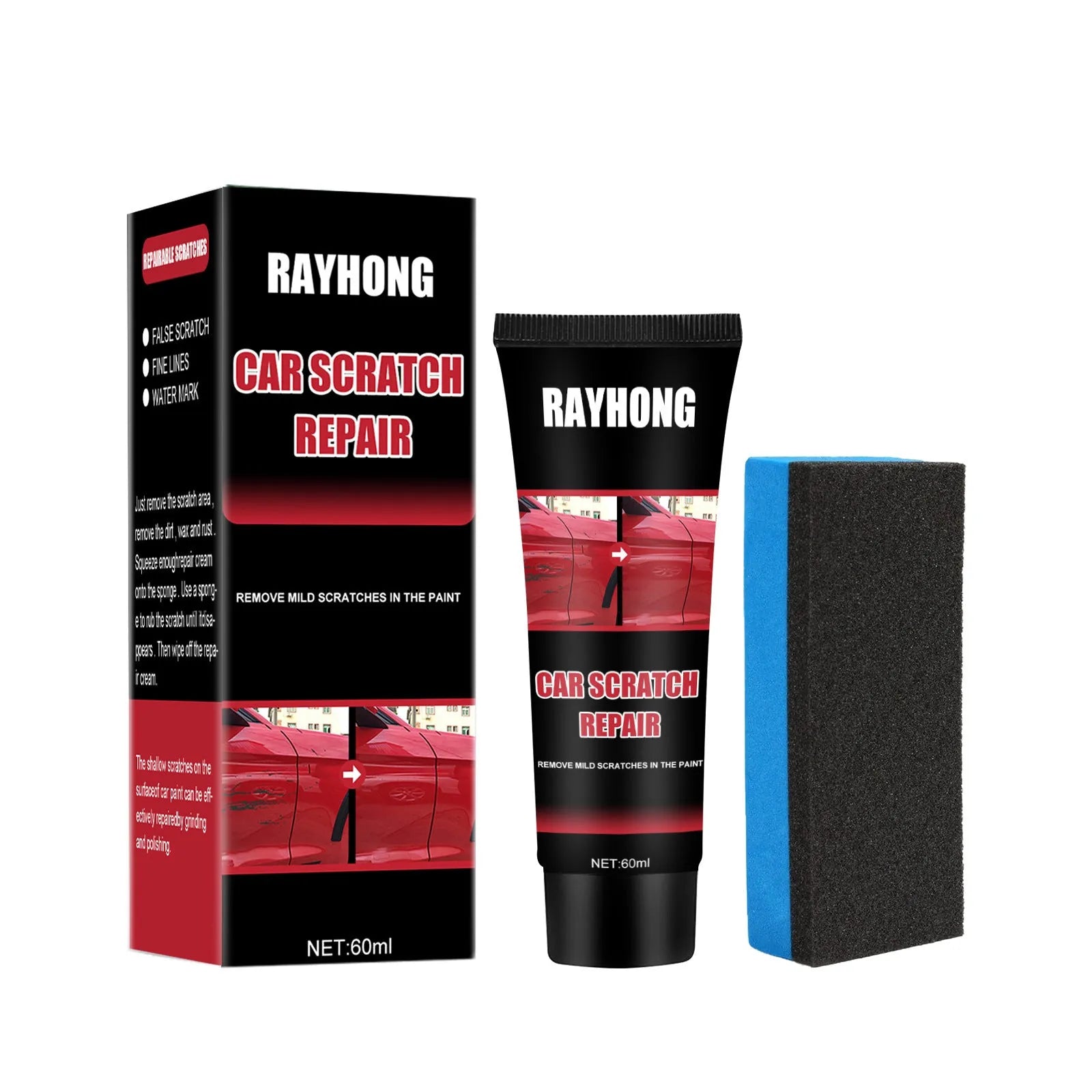 60ml black car scratch repair wax with applicator pad for paint maintenance