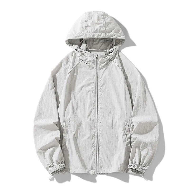 Nylon blend outdoor sports jacket in loose fit showing colour options including creamy-white, wine red and navy blue