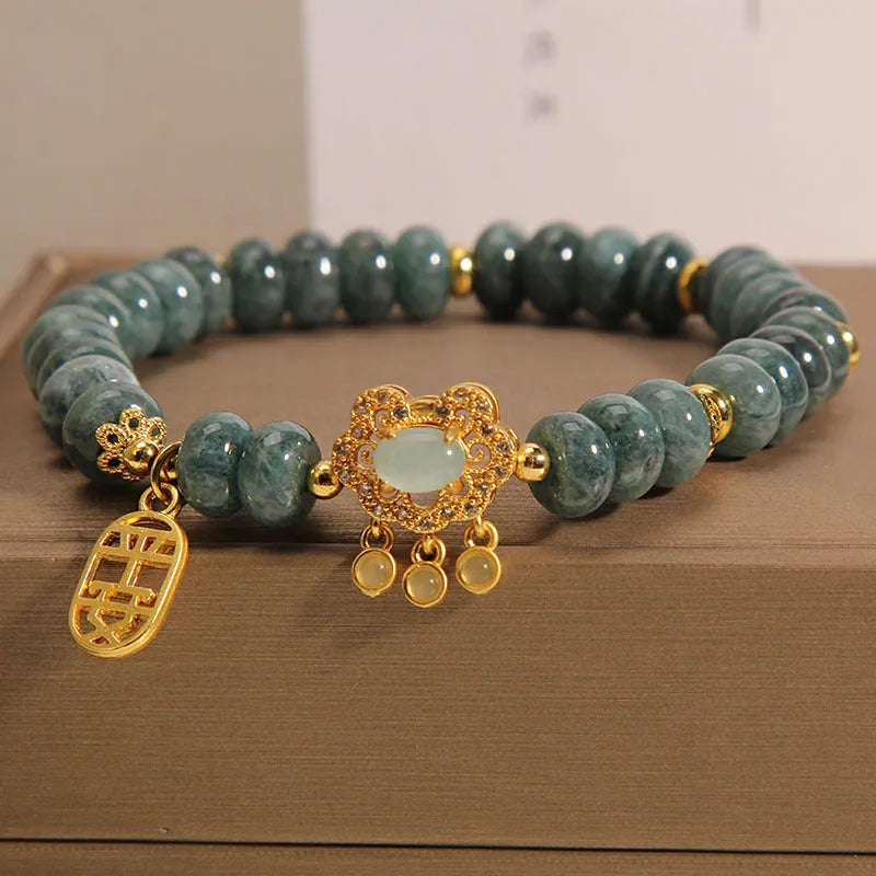 Natural emerald green jade abacus bead bracelet for women with alloy safety lock clasp