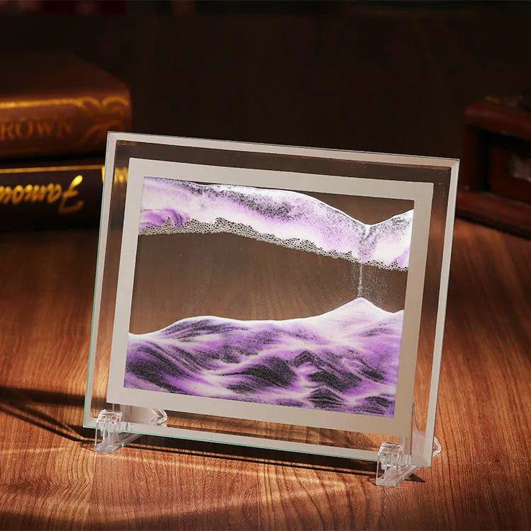 Geometric glass quicksand painting ornament displaying flowing sand patterns