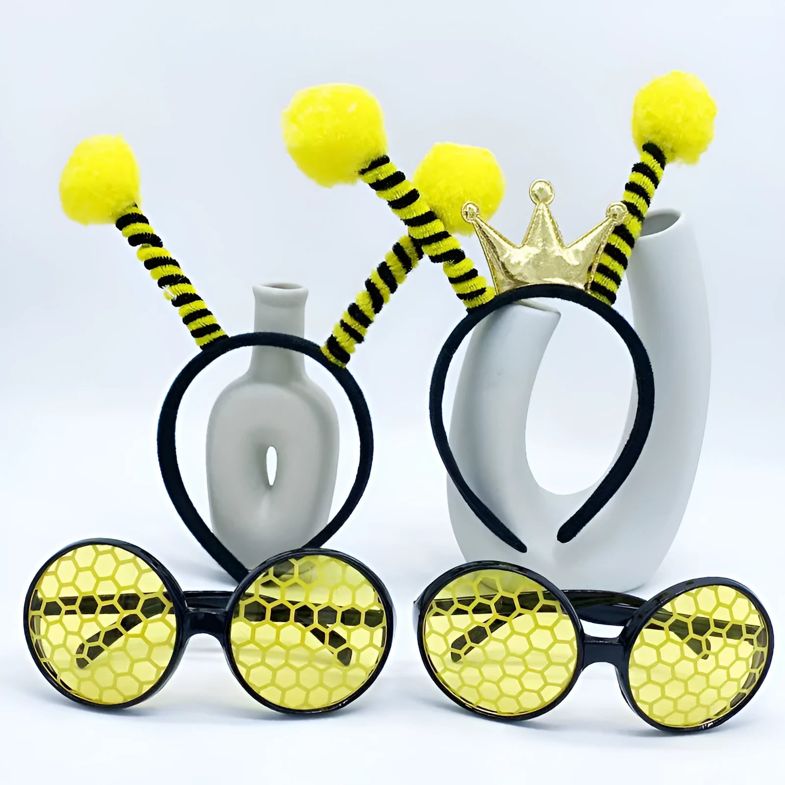 Bees fancy dress costume headband and glasses set in yellow and black