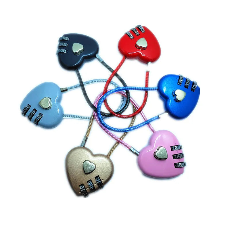 Peach Heart Long Wire Rope Love Lock in multiple colours with adjustable steel cable for bicycle helmet security