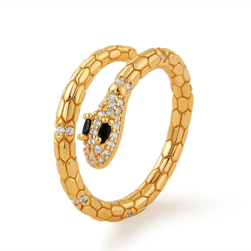 Snake-shaped adjustable opening index finger ring with gold colour finish