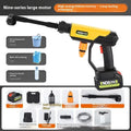 Green wireless high-pressure water gun with metal nozzle and extension accessories for mobile cleaning