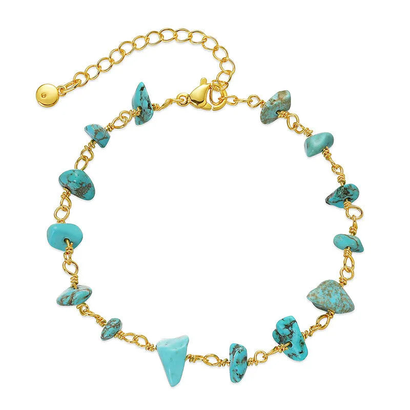 Irregular natural gravel turquoise bracelet with 18K copper geometry and crystal accents