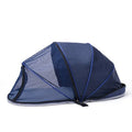 Folding cat tent with half mesh windows in collapsed and assembled positions