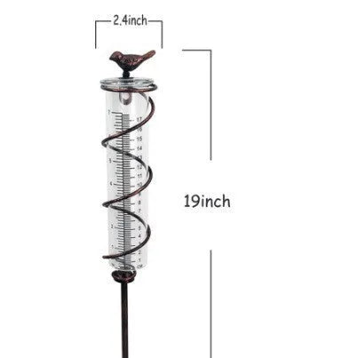 Cast iron bird design rain gauge with glass measurement tube for garden rainfall monitoring