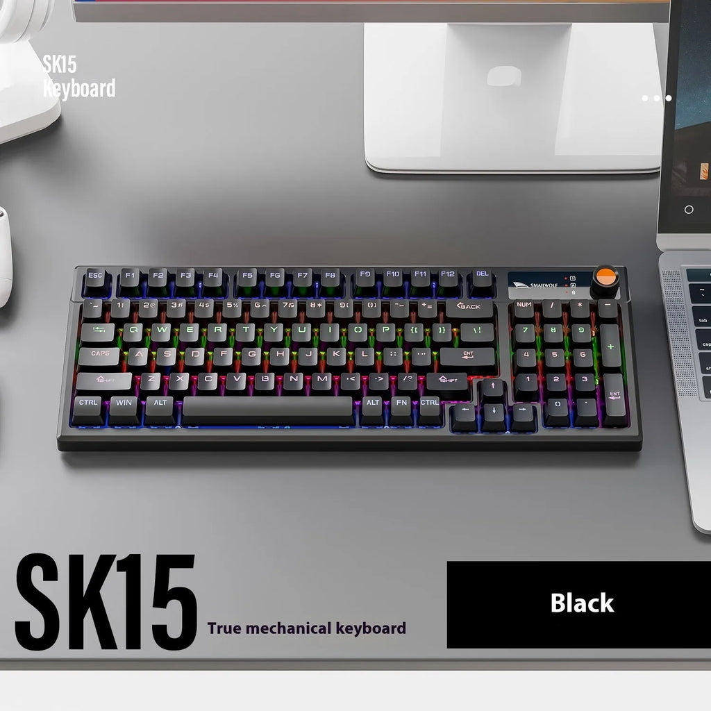 SK15 wired mechanical gaming keyboard with central knob in Autumn Water Blue colour