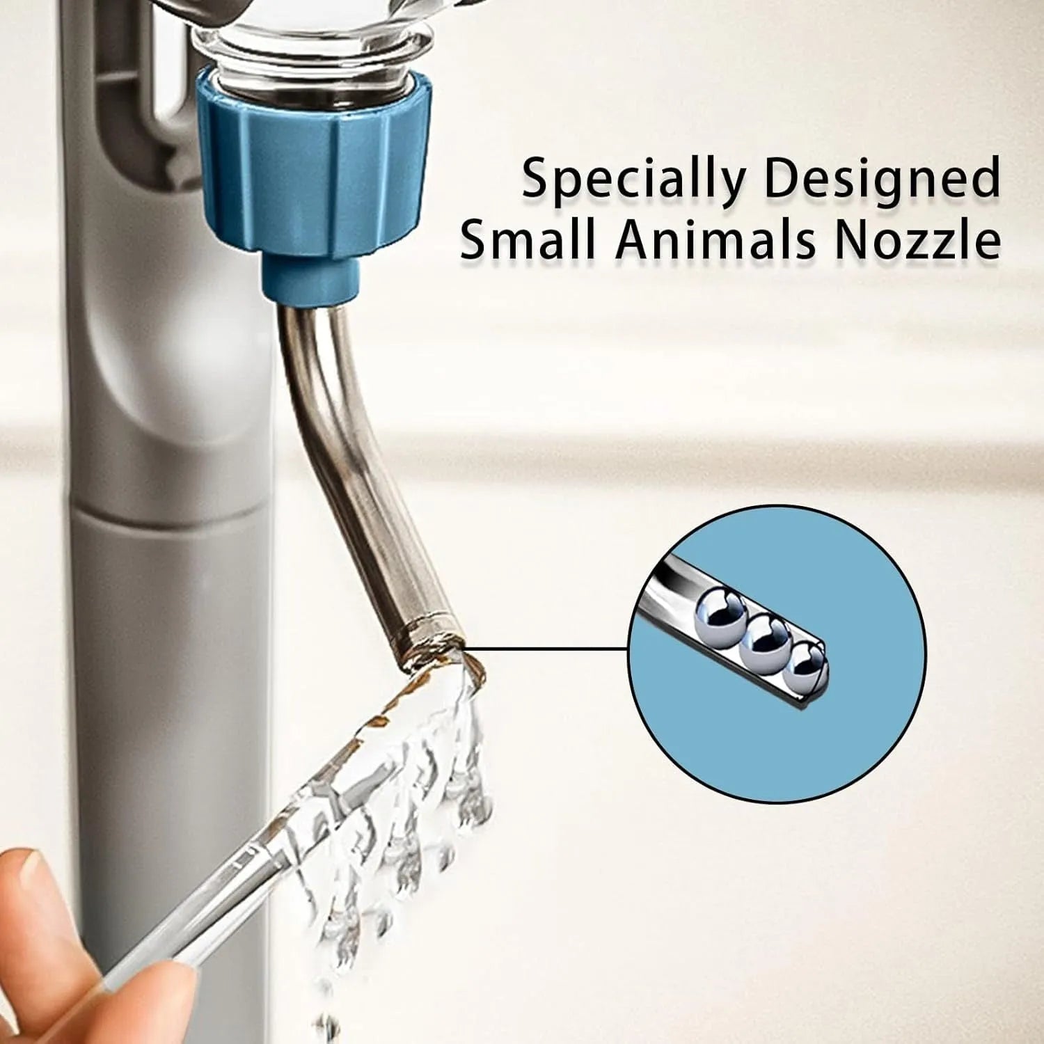 Blue small animal cage water bottle with rotatable nozzle and mounting bracket