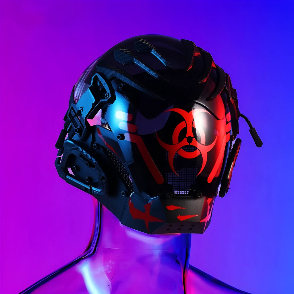 Black full face creative prop mask helmet for costume parties and cyberpunk events