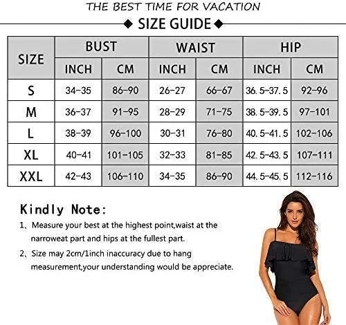 Black women's one-piece swimsuit with front cut-out design and ruffled shoulder straps