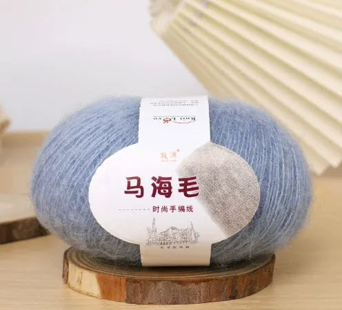 Mohair scarf DIY kit with wool ball and Inverness thread for hand-weaving, showing multiple colour options