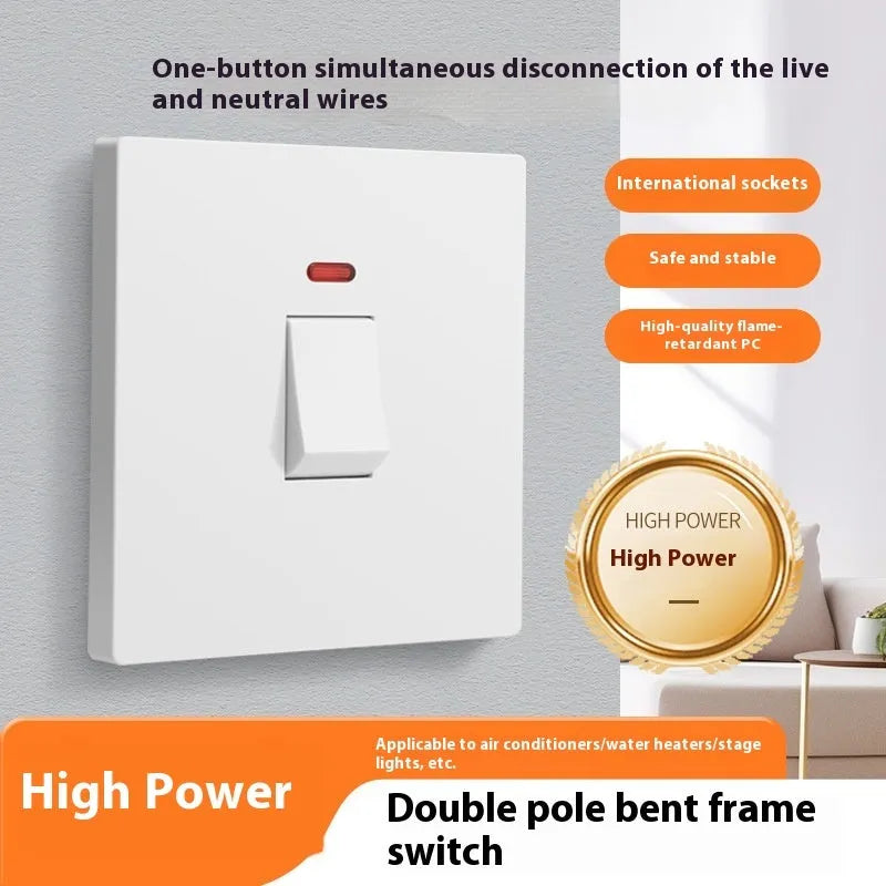 High-current illuminated switch for appliances in gold, grey, or white finish showing on/off light panel.