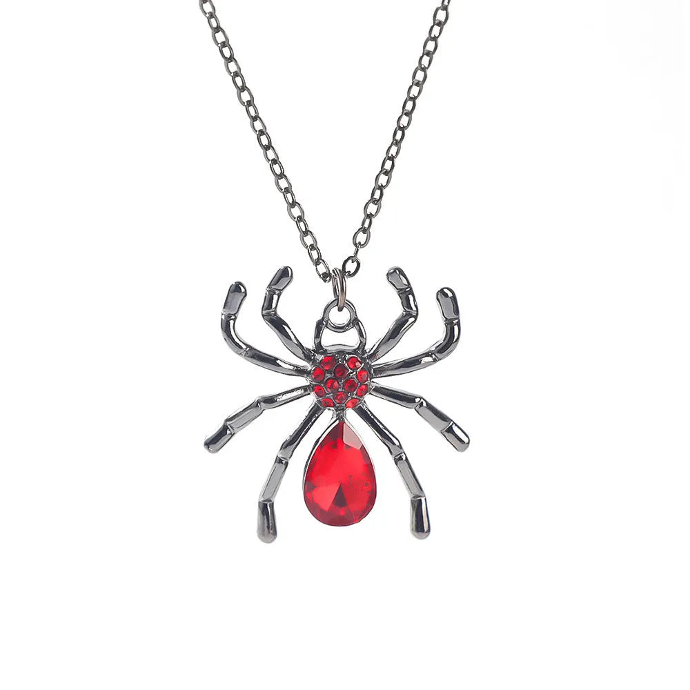 Halloween necklace with electroplated zinc alloy spider bat cross pendant on regular chain