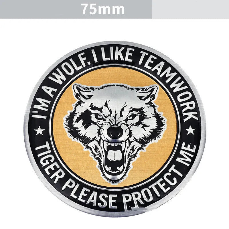 Aluminium car decorative stickers showing eagle, lion, tiger and wolf head designs for vehicle appearance modification